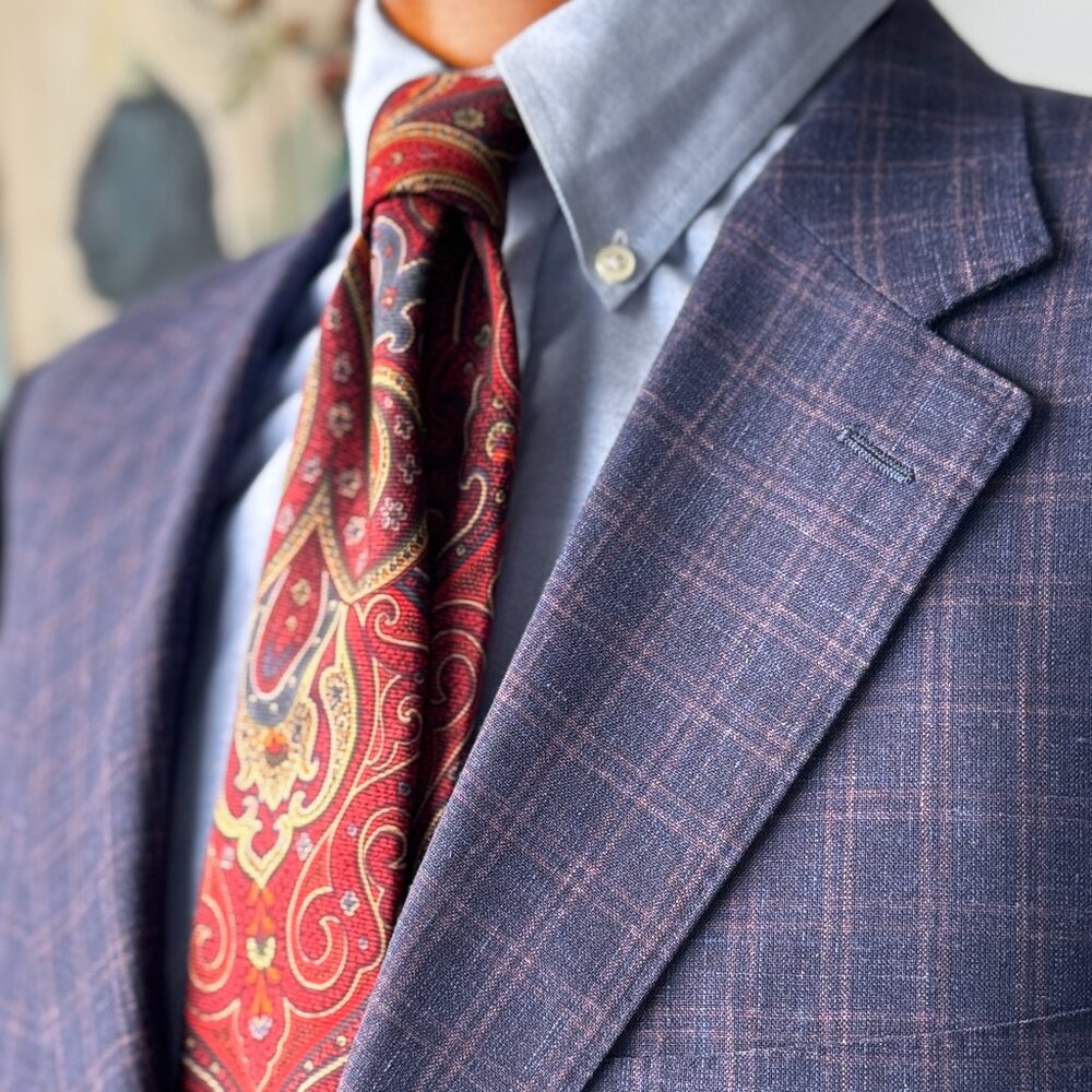Canali 1934 Current Silver Label Sport Coat 52R Blue Wool Silk Linen Plaid Italy